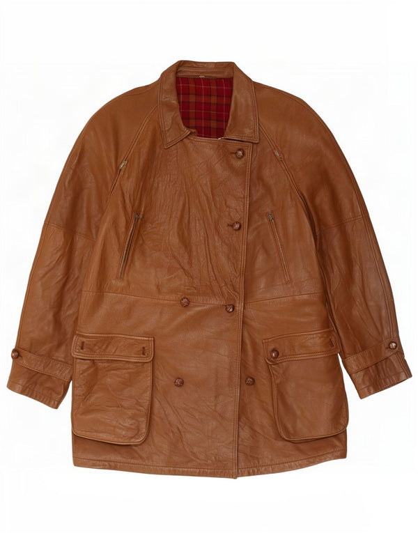 Vintage Womens Leather Coat IT 50 XL Brown