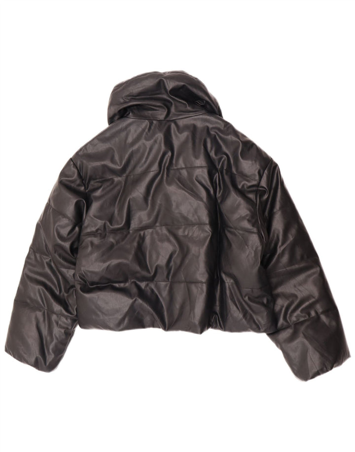 Zara Dame Oversized Polstret imiteret læder jakke UK 6 XS sort polyurethan