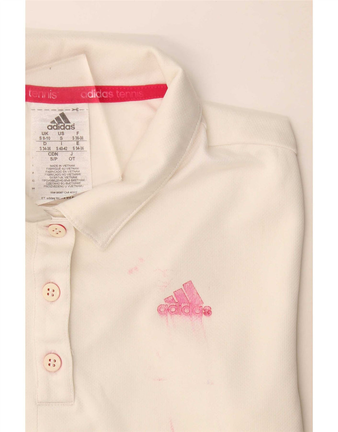 Adidas Dame Climalite Polo Shirt UK 8/10 Small White Polyester