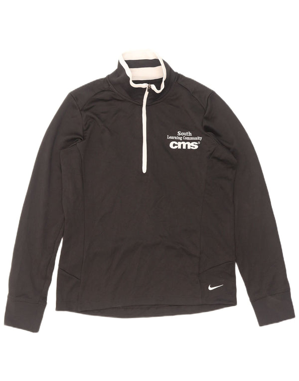Nike Dame Grafisk Zip Neck Pullover Træningsdragt Top UK 12 Medium Black
