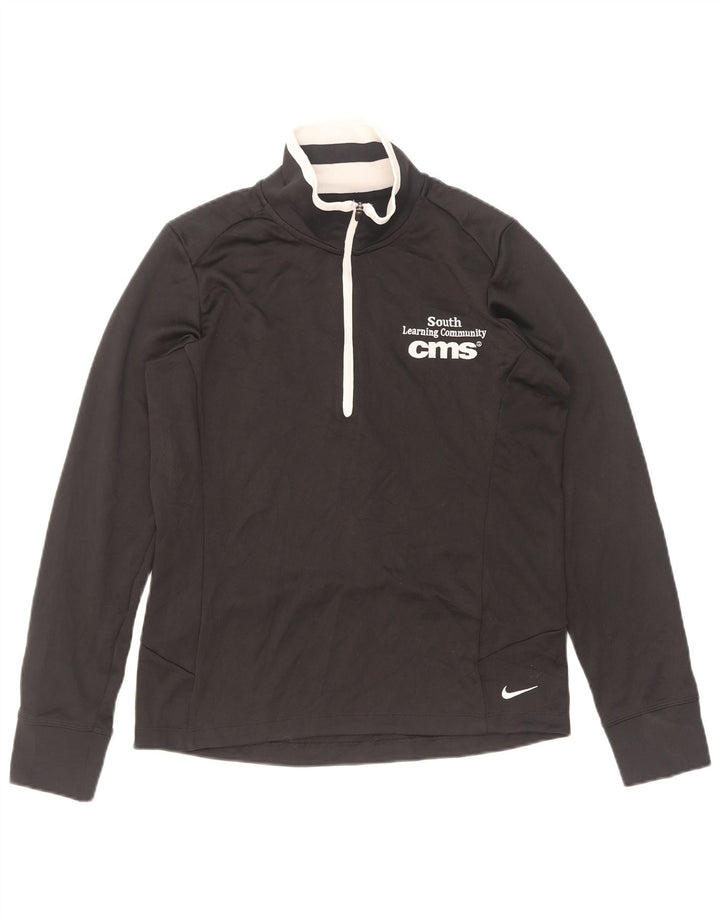 Nike Dame Grafisk Zip Neck Pullover Træningsdragt Top UK 12 Medium Black