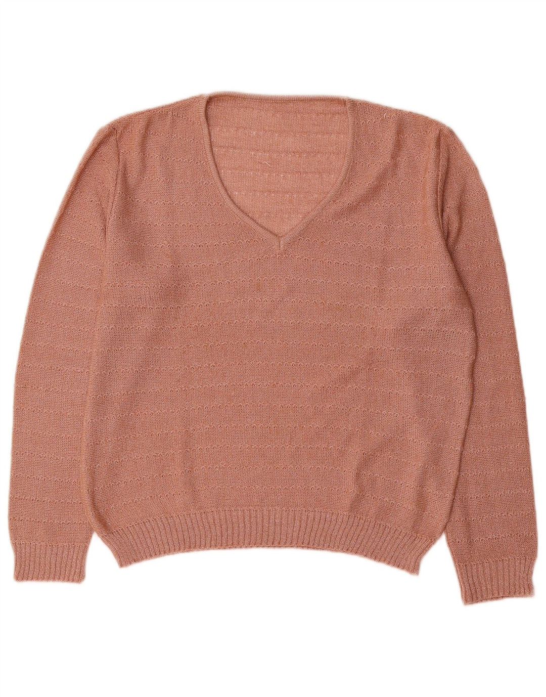 Vintage Dame V-hals Jumper Sweater UK 16 Stor Pink Stribet