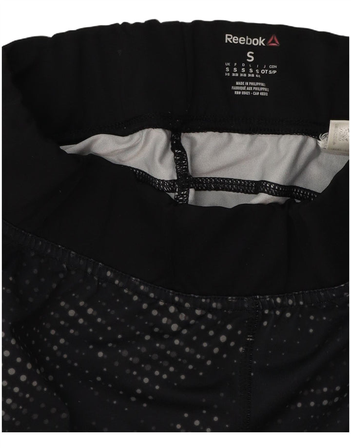 REEBOK Grafiske Capri Leggings til kvinder UK 8/10 Small Black Spotted