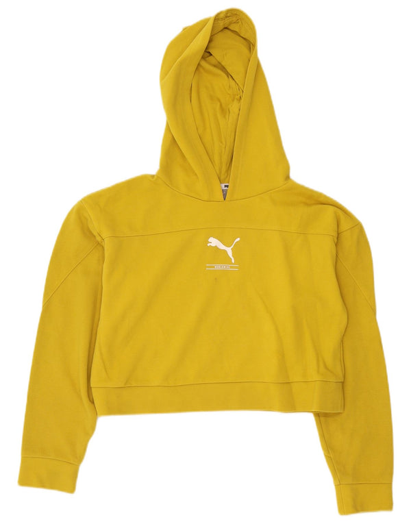 Puma Womens Crop Oversized hættetrøje Jumper UK 6 XS Gul bomuld