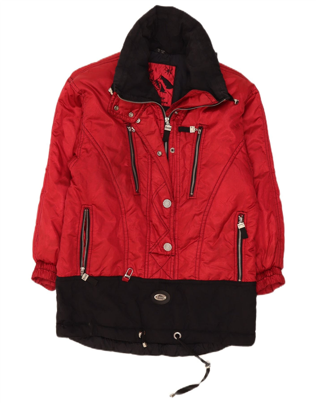 C&A Dame Rodeo Hætte Oversized Skijakke UK 10 Lille Rød Colourblock