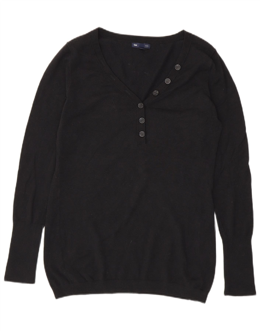 Gap Womens Button Neck Jumper Sweater UK 14 Medium Black Bomuld