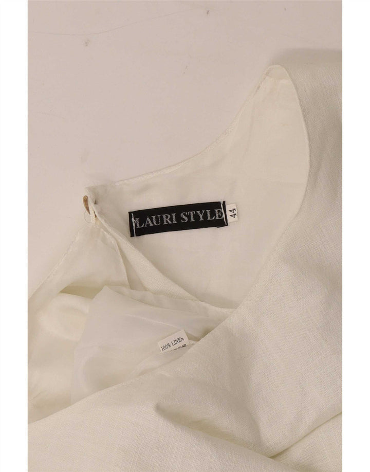 Vintage ærmeløs asymmetrisk kjole til kvinder IT 44 Medium hvid linned