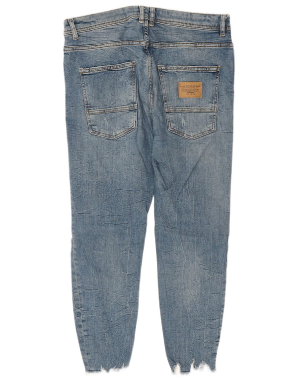 Zara Herre Skinny Distressed Cropped Jeans EU 42 Large W32 L24 Blue Cotton