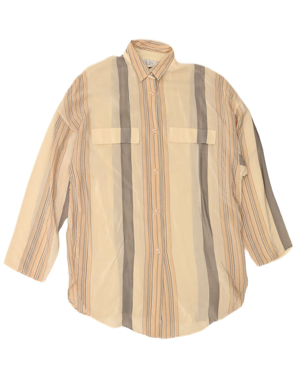 VINTAGE Dame Oversized Skjorte Bluse IT 42 Medium Beige Stribet Silke