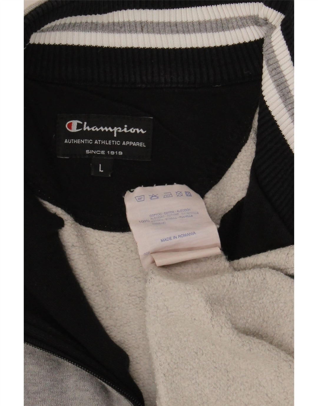 Champion Herre Zip Neck Sweatshirt Jumper Stor grå stribet bomuld