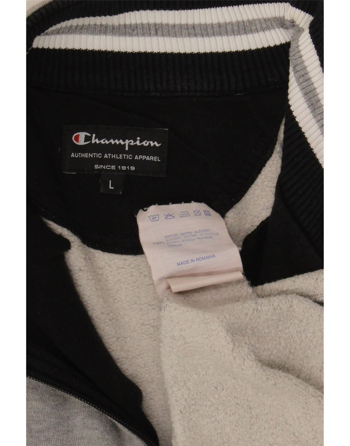 Champion Herre Zip Neck Sweatshirt Jumper Stor grå stribet bomuld