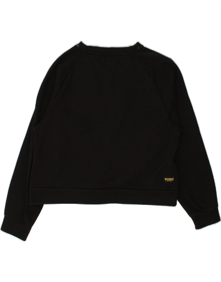 PUMA Womens Crop Graphic Sweatshirt Jumper UK 14  Large Black | Vintage Puma | Thrift | Second-Hand Puma | Used Clothing | Messina Hembry 