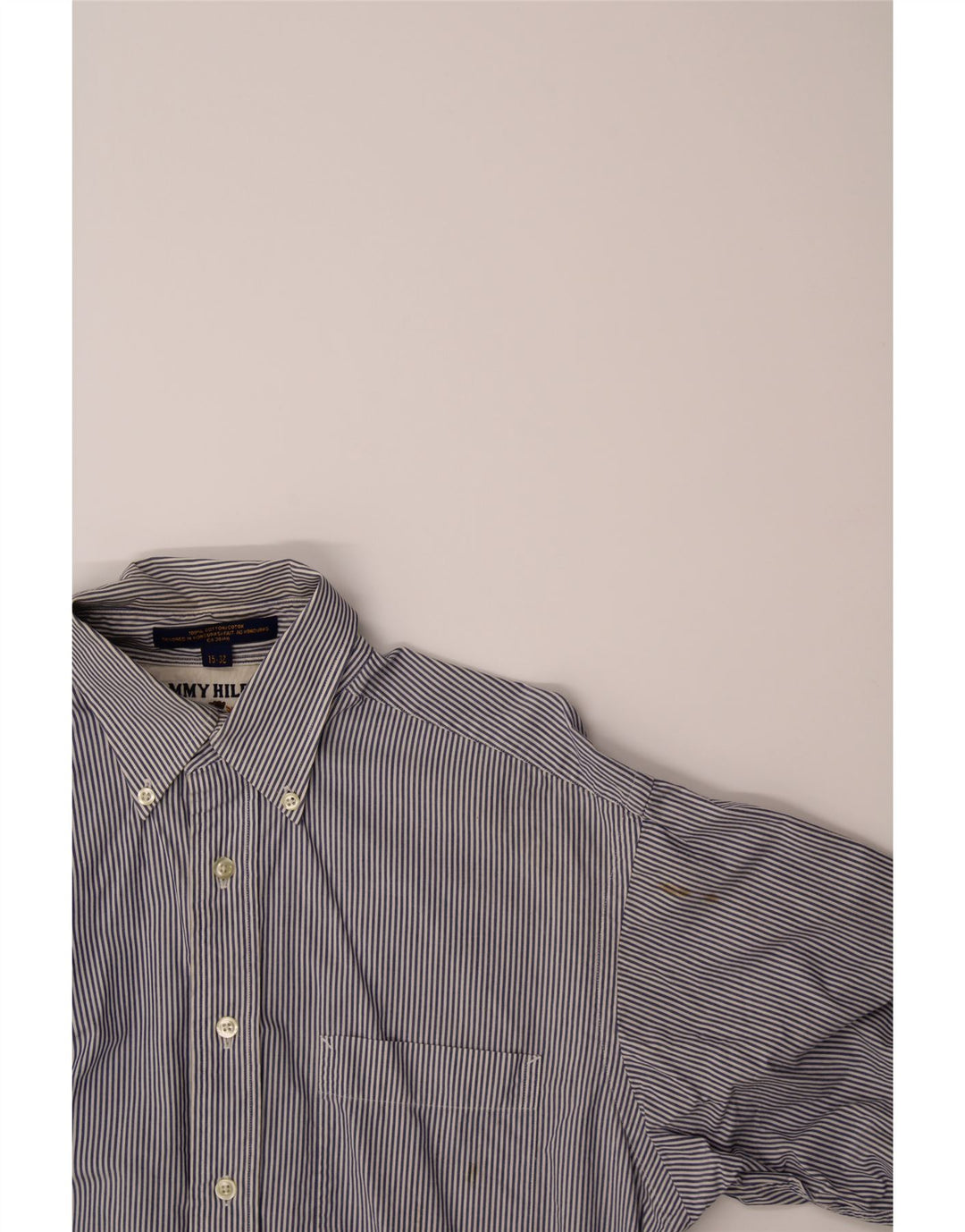 TOMMY HILFIGER Mens Shirt Size 15 Medium Navy Blue Striped Cotton Vintage Tommy Hilfiger and Second-Hand Tommy Hilfiger from Messina Hembry 