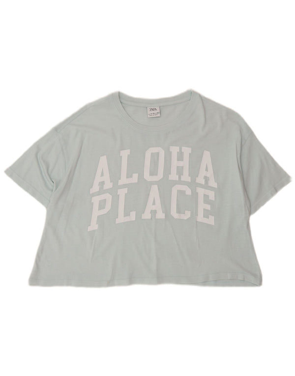 Zara Girls Crop Grafisk T-Shirt Top 11-12 År Blå