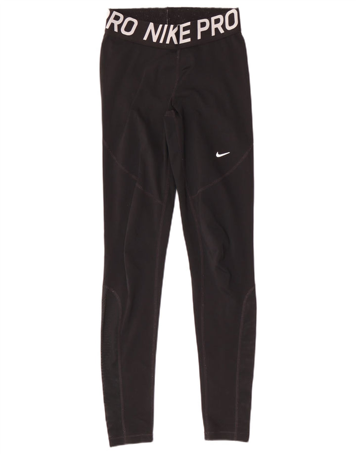 Nike Dame Dri Fit Grafiske Leggings UK 8 Small Black Polyester