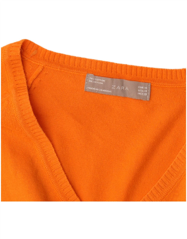 Zara Dame V-hals sweater UK 12 Medium Orange Bomuld