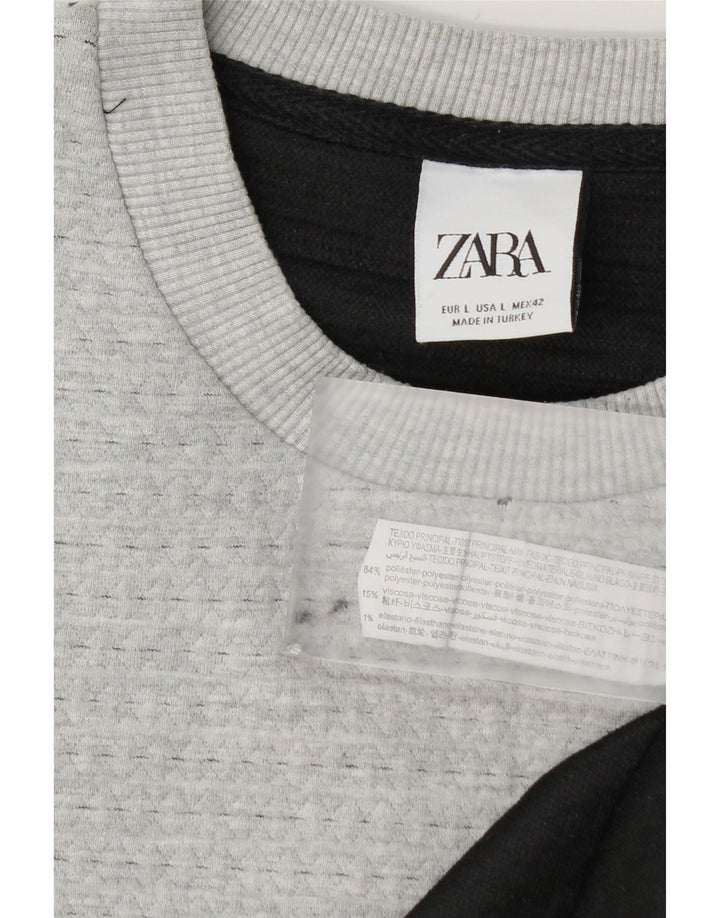 Zara Herre trøjetrøje med rund hals, stor grå farveblok polyester