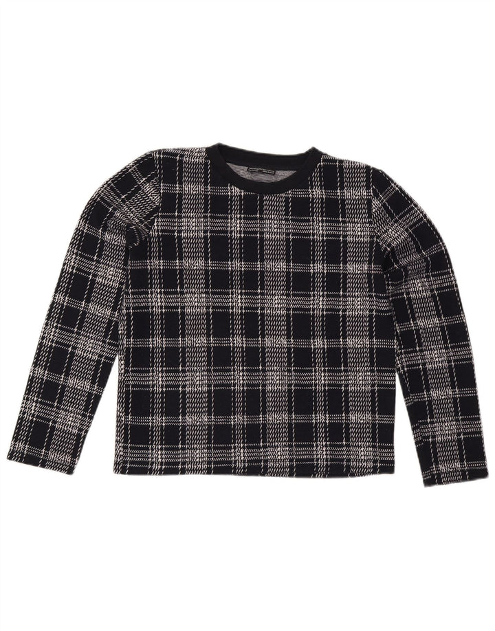 ZARA Dame Sweatshirt Jumper UK 14 Medium Navy Blue Check