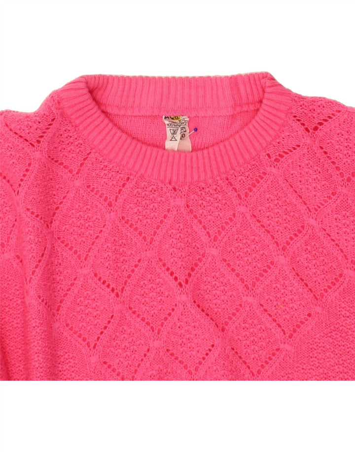 VINTAGE Womens Crew Neck Jumper Sweater UK 14 Medium Pink Acrylic Vintage Vintage and Second-Hand Vintage from Messina Hembry 