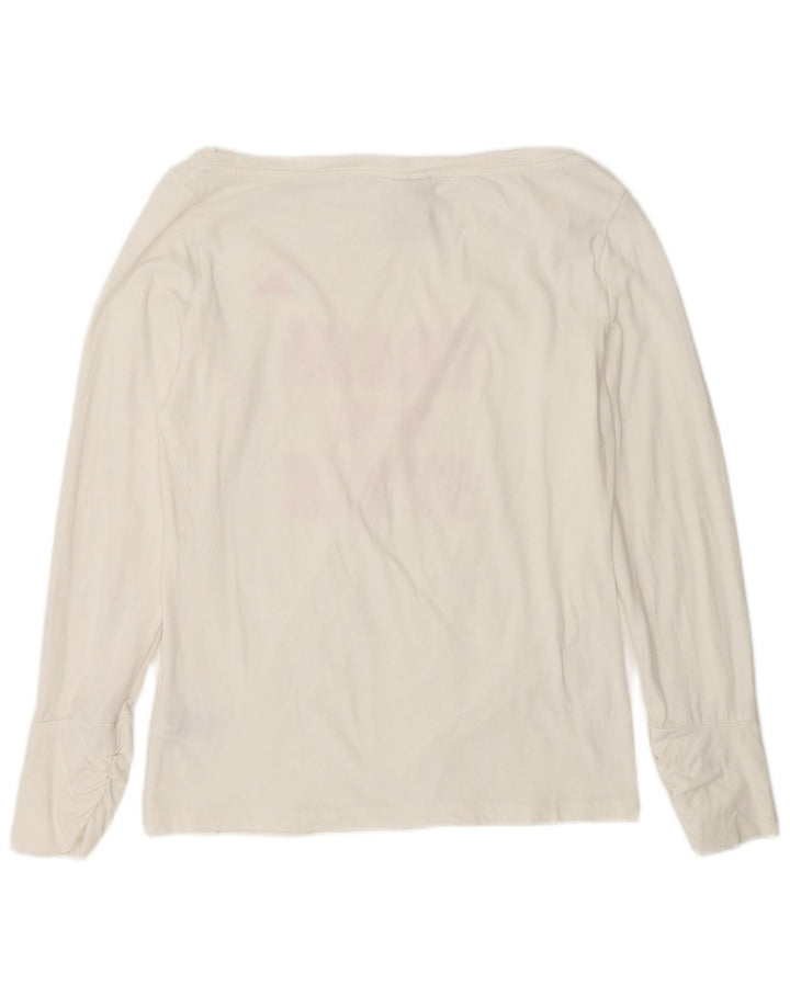 ADIDAS Womens Graphic Top Long Sleeve UK 10 Small White Cotton