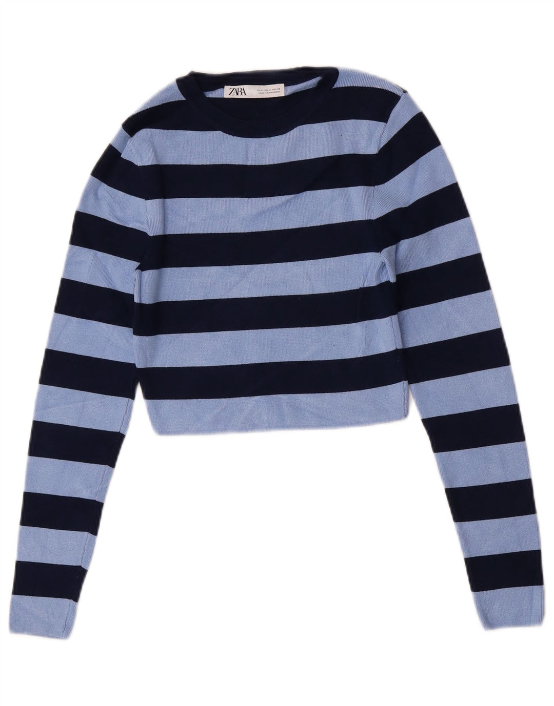 Zara Womens Crop Bluse Top UK 12 Medium Blue Striped Viscose