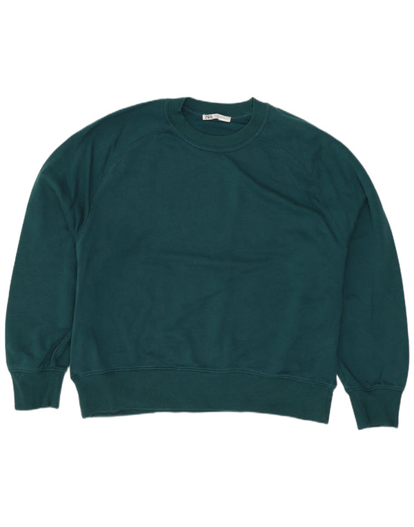 Zara Dame Oversized Sweatshirt Jumper UK 14 Medium Grøn Bomuld