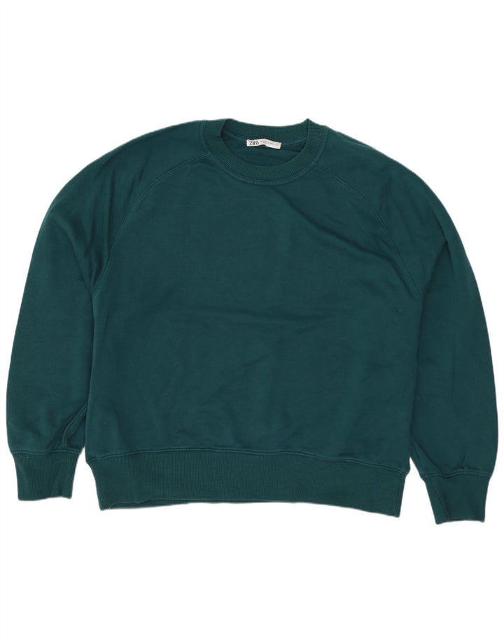 Zara Dame Oversized Sweatshirt Jumper UK 14 Medium Grøn Bomuld