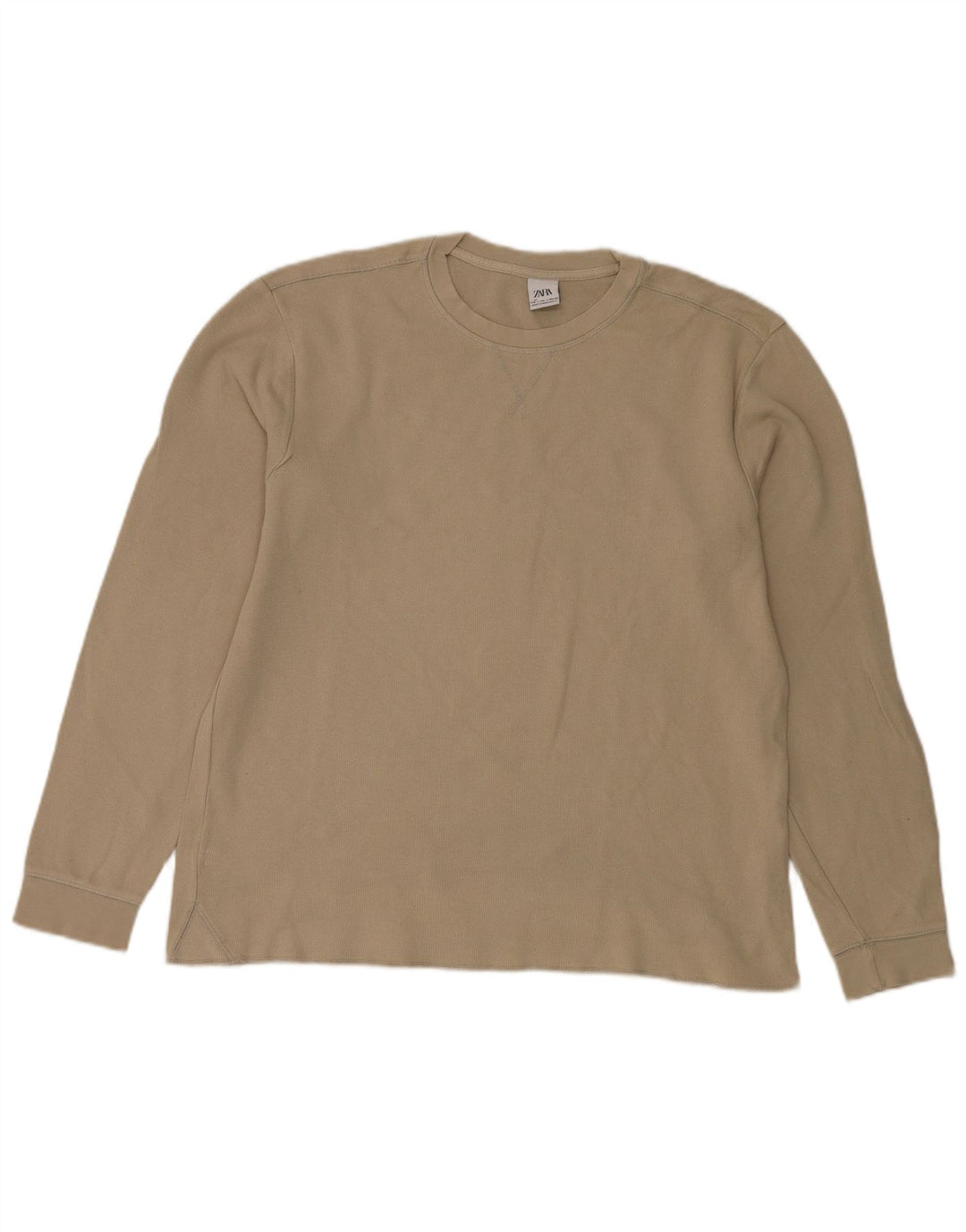 ZARA Mens Top Long Sleeve Large Green Cotton