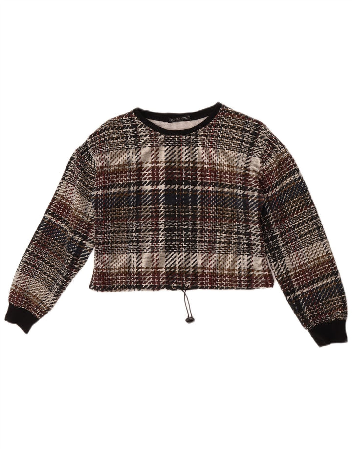 Zara Trafaluc langærmet crop top til kvinder DK 10 Lille flerfarvet tern