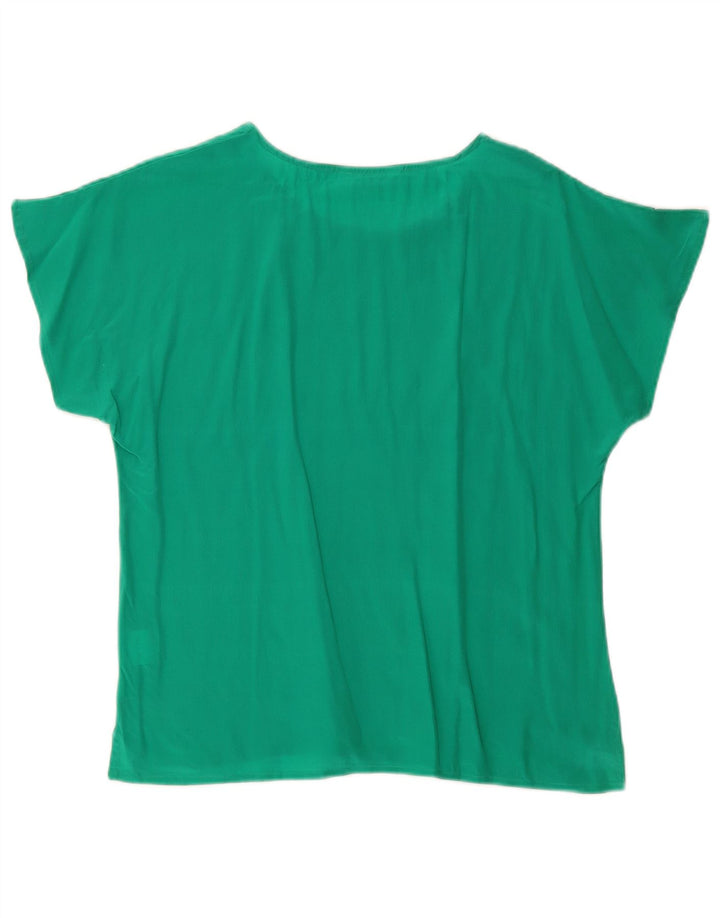 VINTAGE Dame Loose Fit Bluse Top UK 10 Small Green Silk