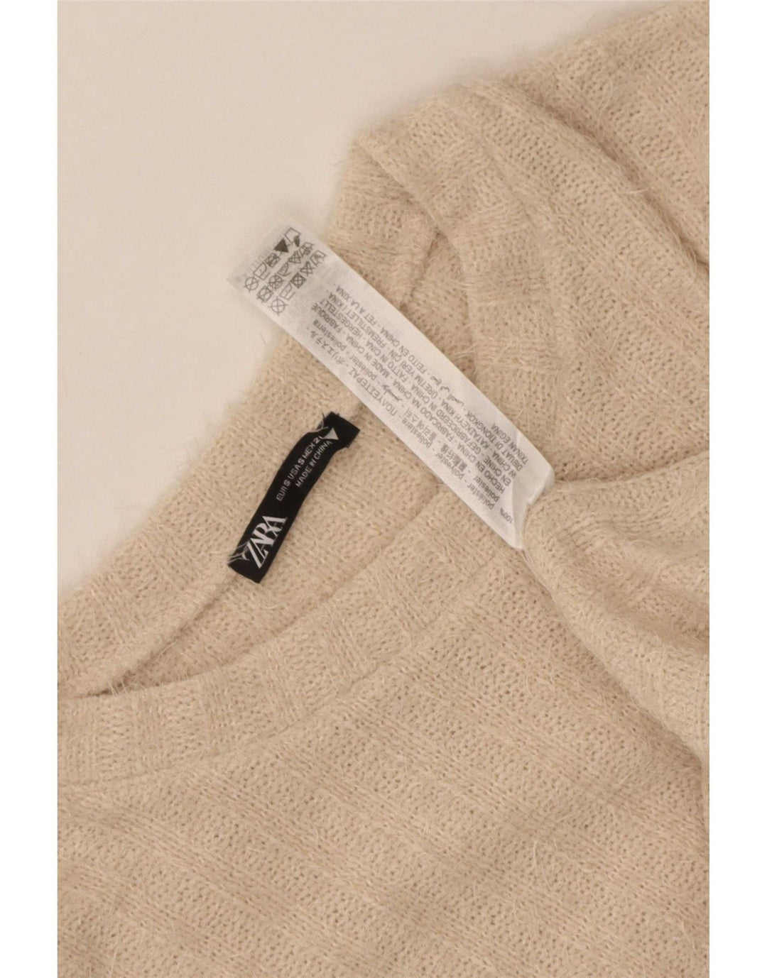 Zara Dame sweater med rund hals DK 10 Lille beige stribet polyester
