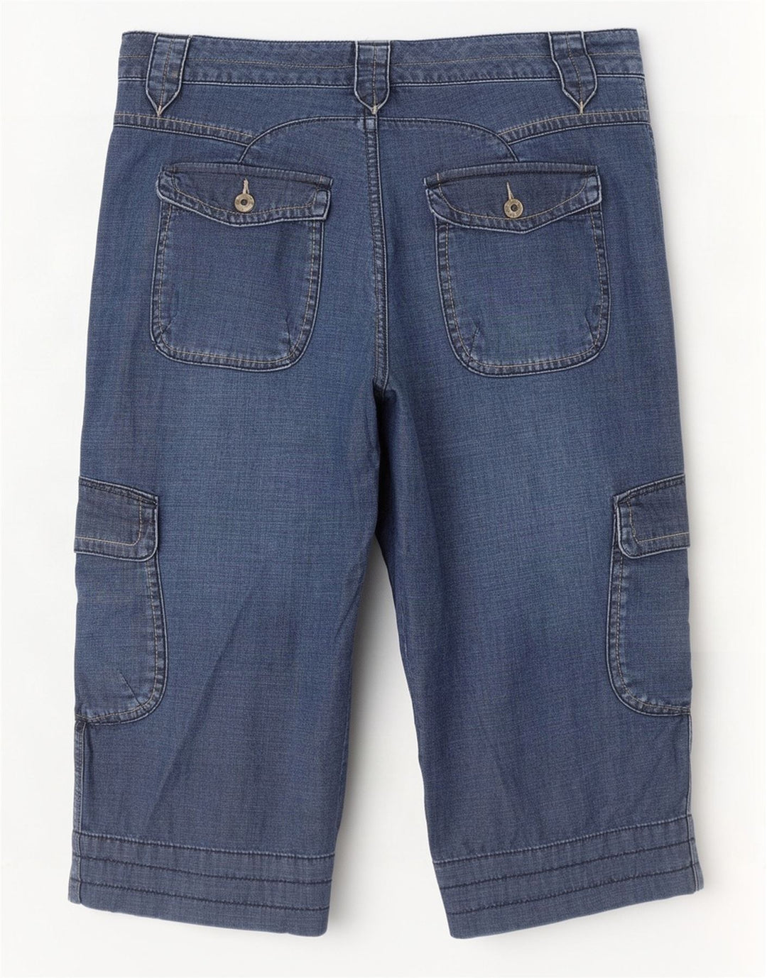 Monsoon Dame Denim Cargo Shorts UK 14 Medium W34 L20 Blå Bomuld