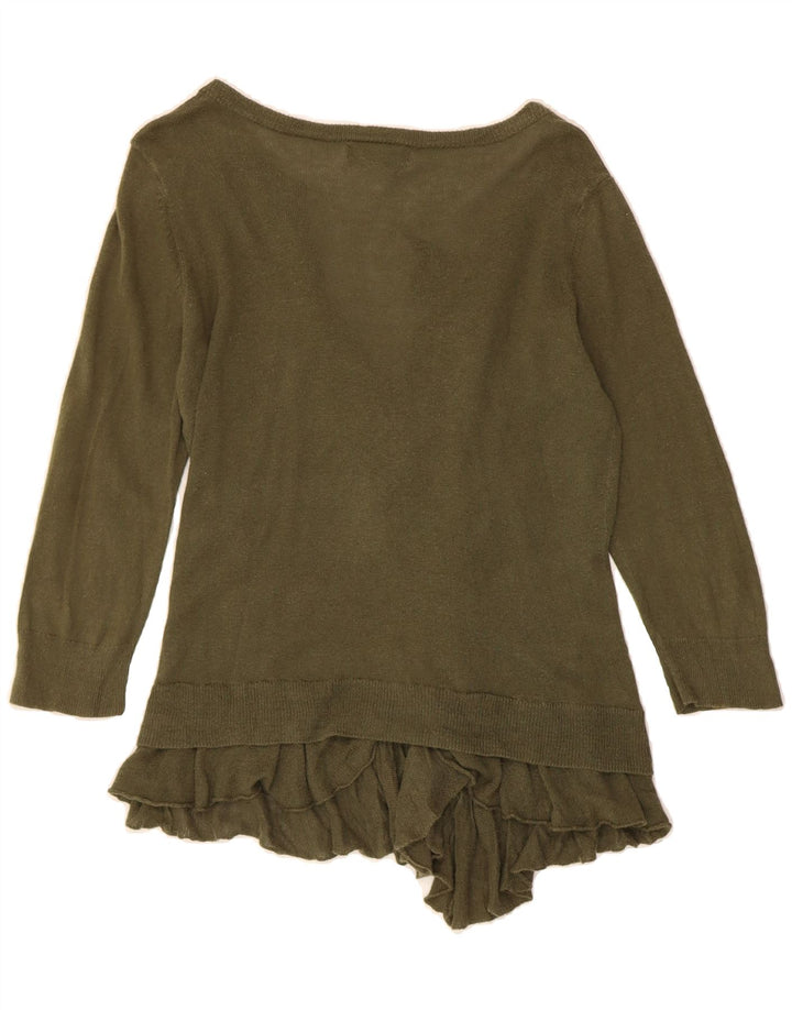 EDDIE BAUER Womens 3/4 Sleeve Cardigan Sweater UK 12 Medium Khaki Vintage Eddie Bauer and Second-Hand Eddie Bauer from Messina Hembry 