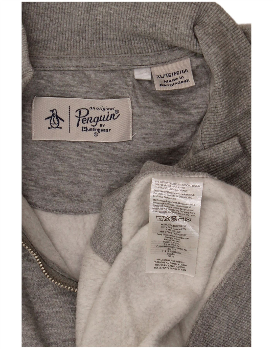 Penguin Herre Zip Neck Sweatshirt Jumper XL Grå Bomuld