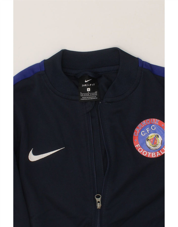 NIKE Boys Dri Fit Tracksuit Top Jacket 8-9 Years Small Navy Blue Polyester Vintage Nike and Second-Hand Nike from Messina Hembry 