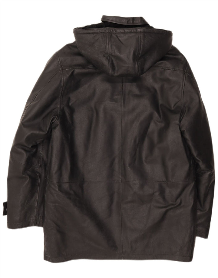 Vintage læderjakke med hætte til mænd IT 50 Stor sort læder