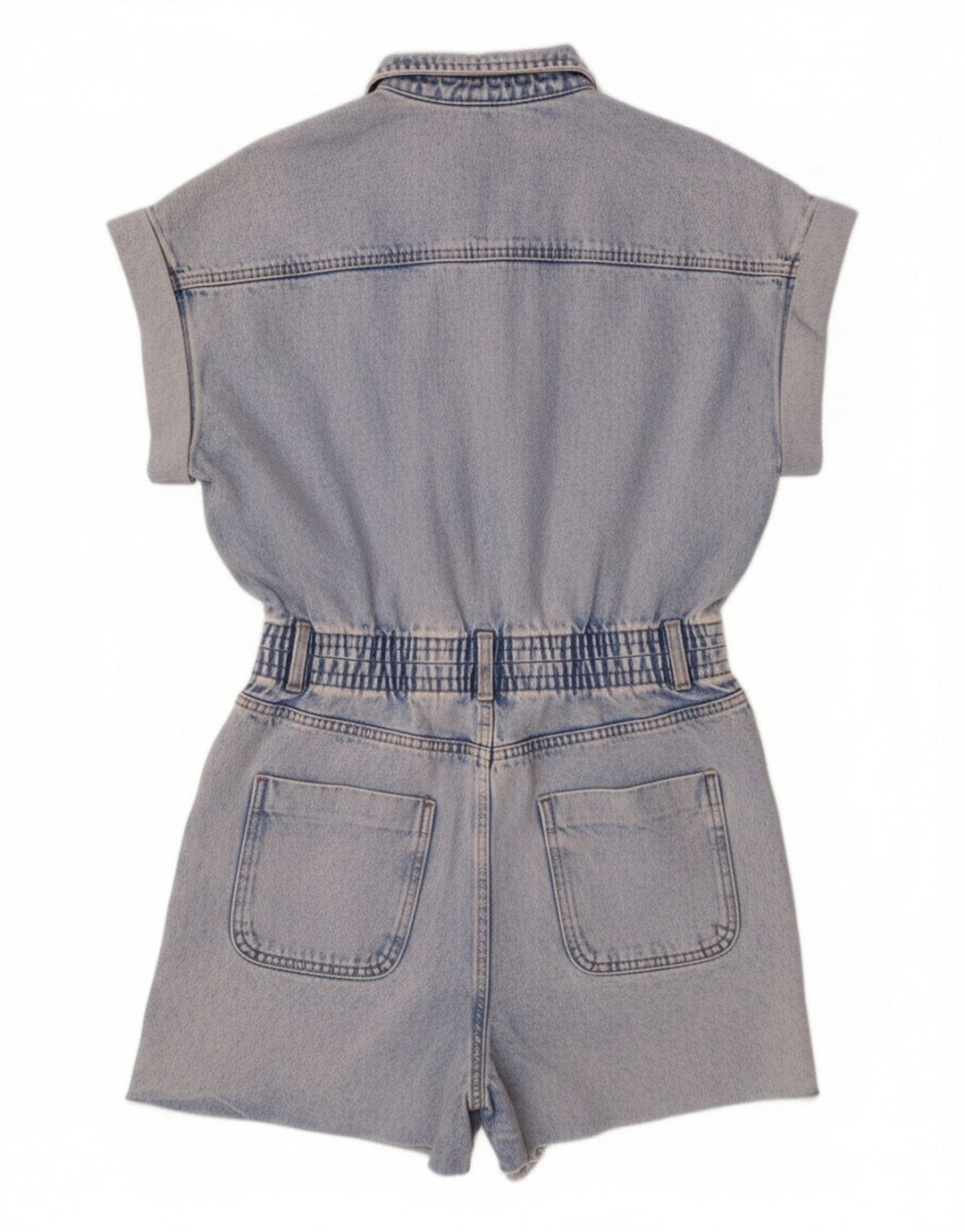 Zara Dame Denim Playsuit UK 14 Medium Blue Cotton