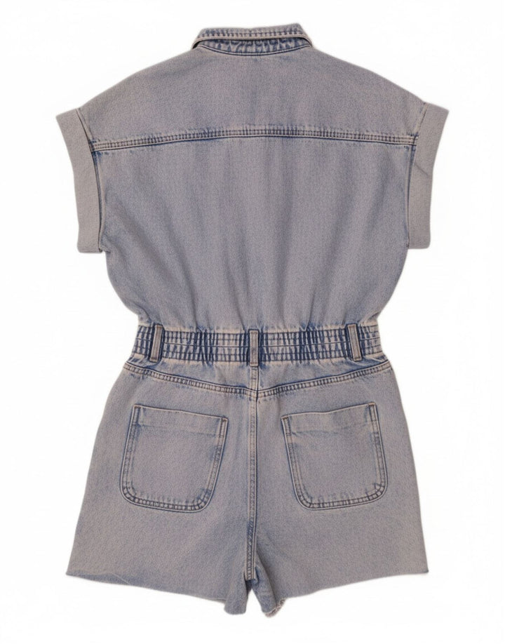 Zara Dame Denim Playsuit UK 14 Medium Blue Cotton
