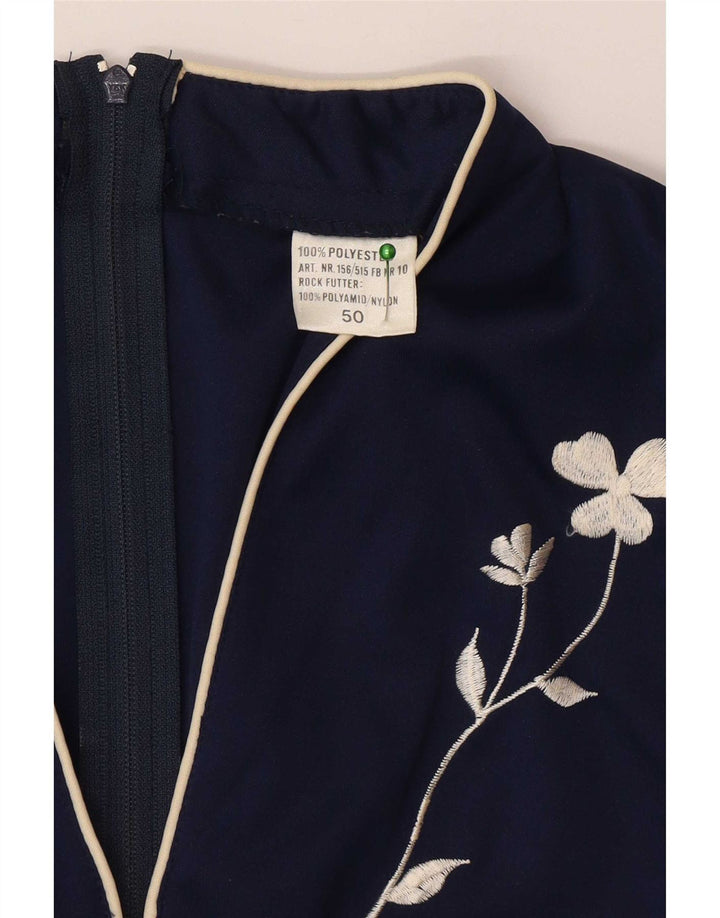 Vintage langærmet maxikjole til kvinder IT 50 XL marineblå polyester