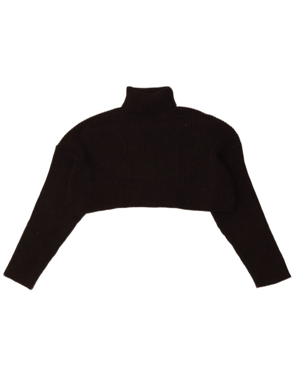 Zara Womens Crop Oversized Roll Neck Jumper Sweater UK 14 Medium Black