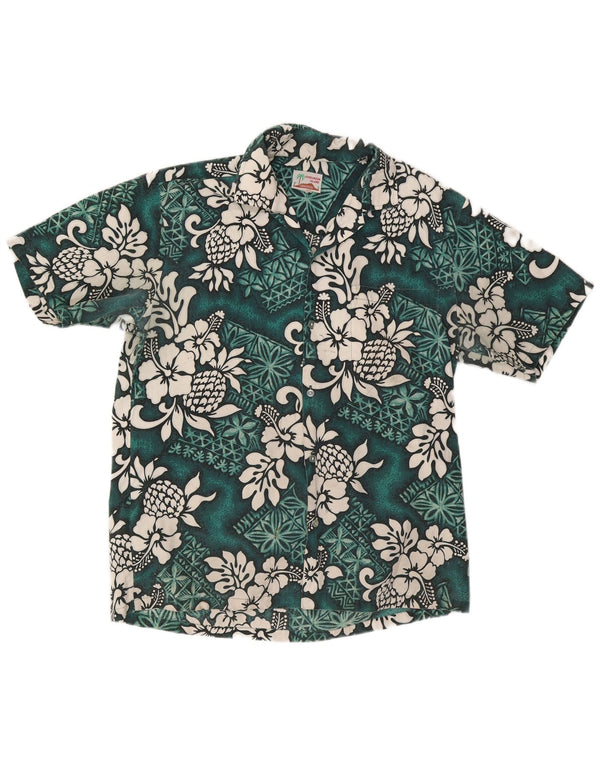 Vintage kortærmet skjorte til mænd Large Green Floral