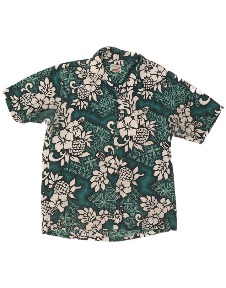 Vintage kortærmet skjorte til mænd Large Green Floral