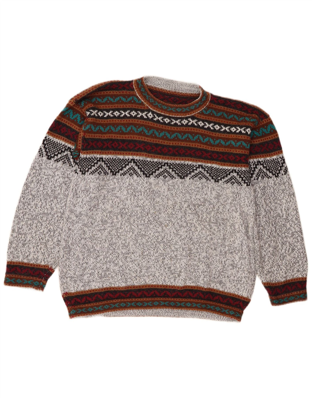 Vintage sweater med rund hals til mænd Medium Grey Fair Isle