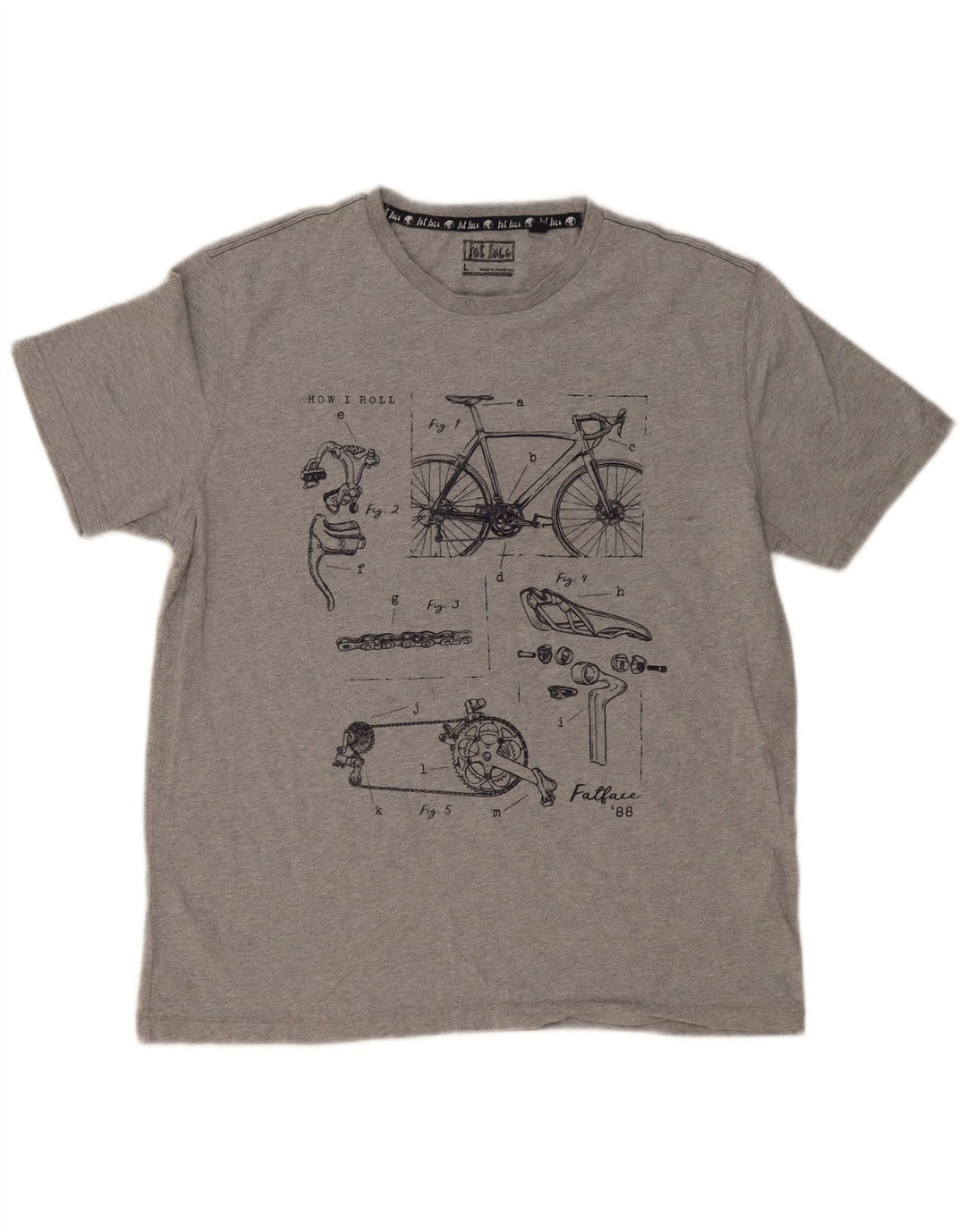 Fat Face Herre Grafisk T-Shirt Top Stor Grå Flecked Bomuld