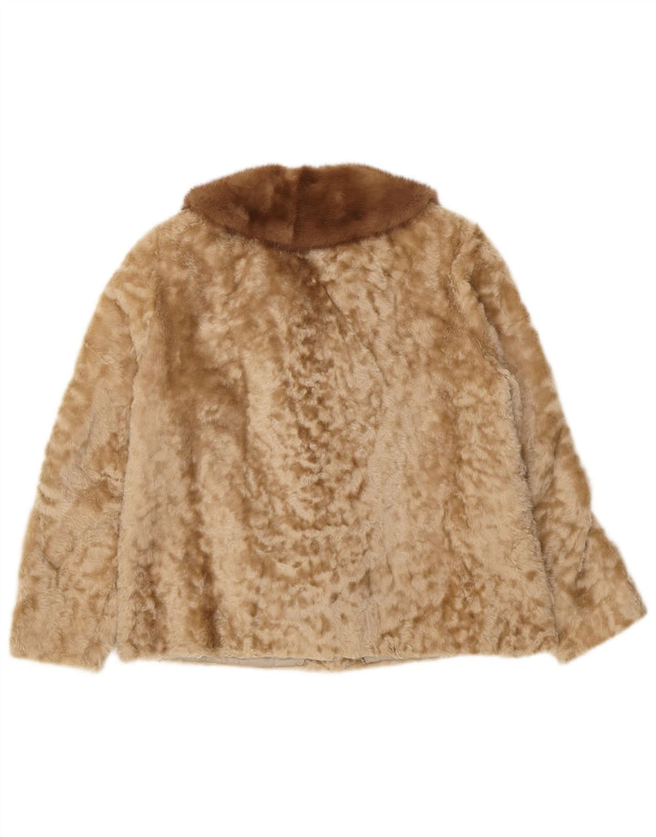 Vintage Dame imiteret Pelsjakke UK 10 Small Beige