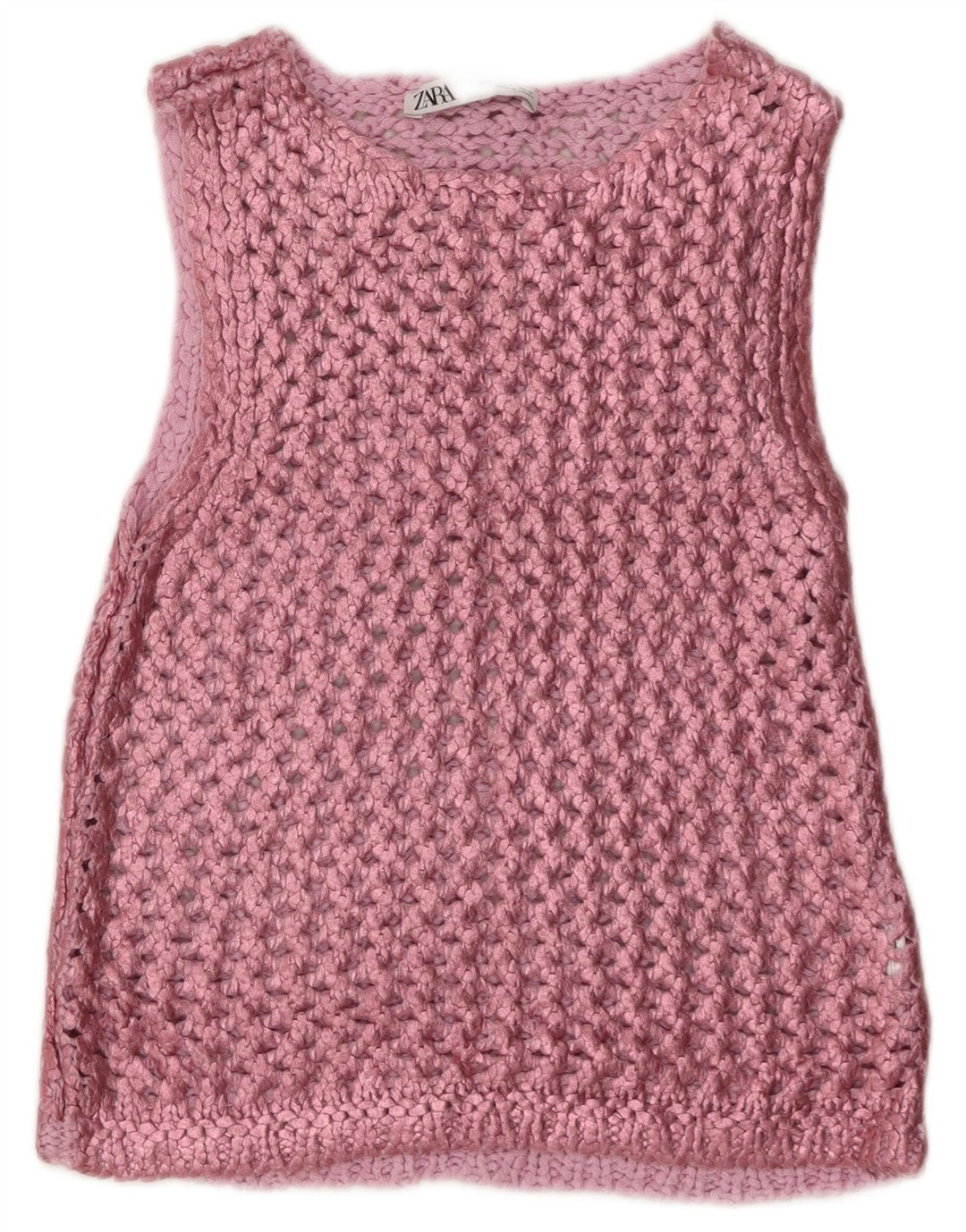 Zara Dame Ærmeløs Hæklet Bluse Top UK 8 Small Pink