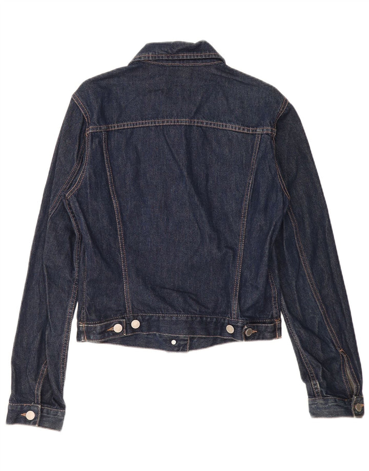 BENETTON Womens Crop Denim Jacket UK 12 Medium Navy Blue Cotton