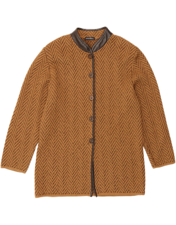Vintage dame cardigan sweater UK 14 Medium Brown Chevron Wool