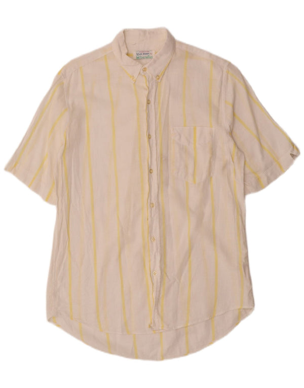 BENETTON Kortærmet skjorte til mænd Medium hvid stribet bomuld