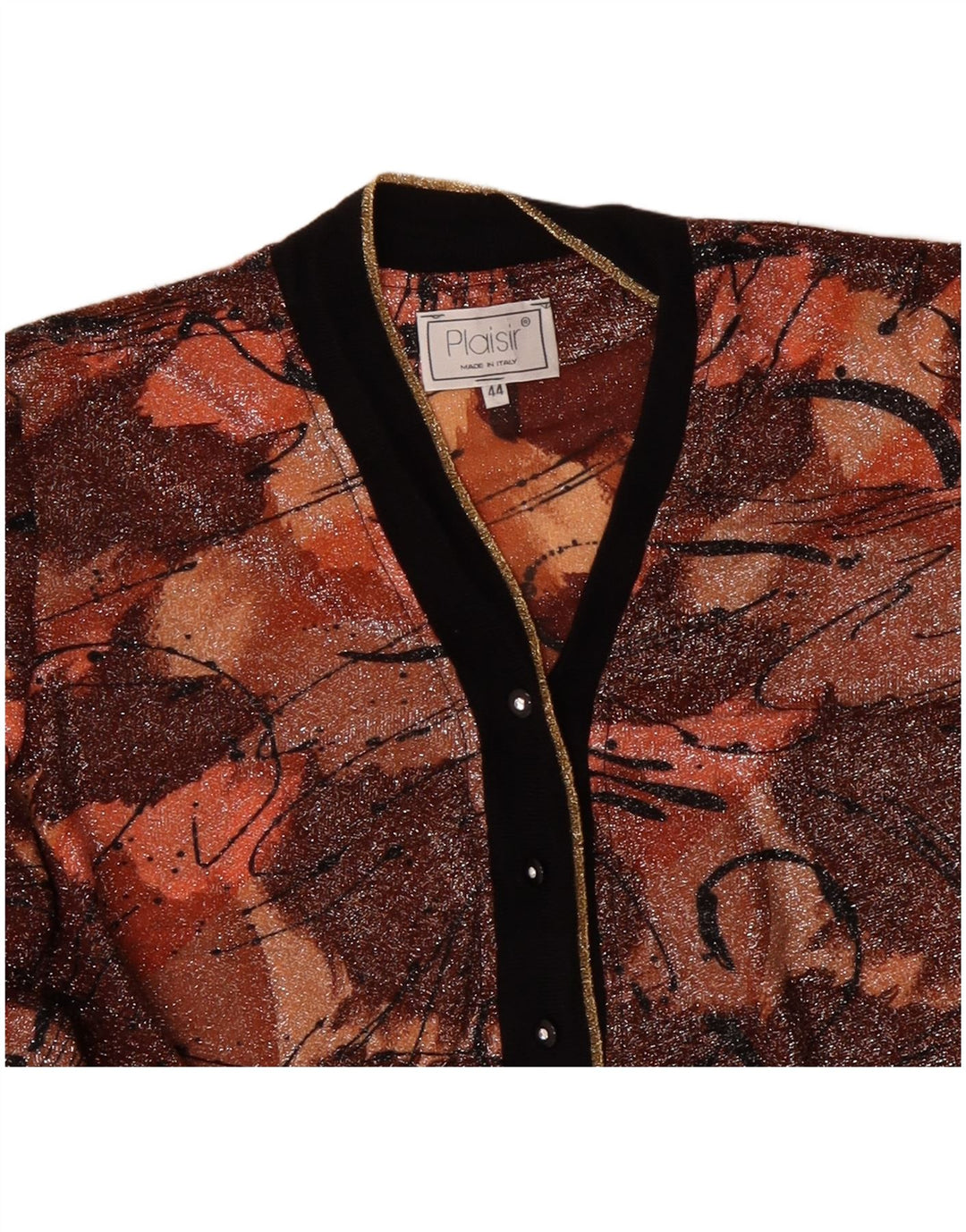 PLAISIR Dame abstrakt mønster cardigan sweater IT 44 Medium Brun